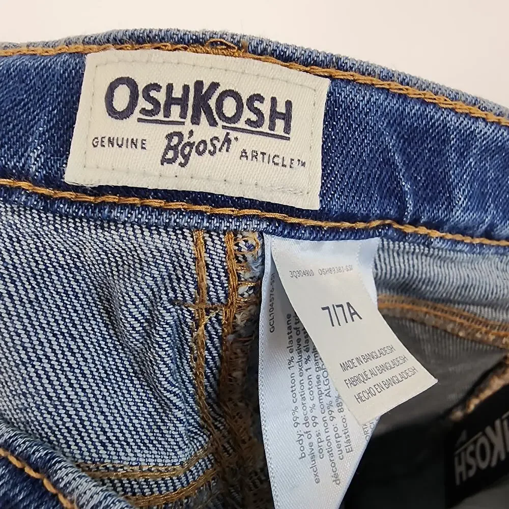 OshKosh Girls Jeans Size 7 Blue Medium Wash Floral Embroidered Distressed Casual